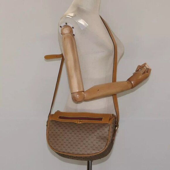 GUCCI Micro GG Supreme Web Sherry Line Bag PVC Brow - Picture 1 of 16